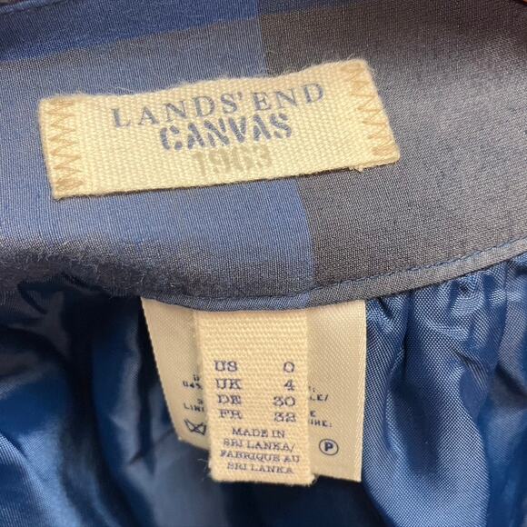 Lands‎ End Canvas Silk Blend Checkered Skirt Womens 0 Blue Grey Preppy School - Picture 11 of 15